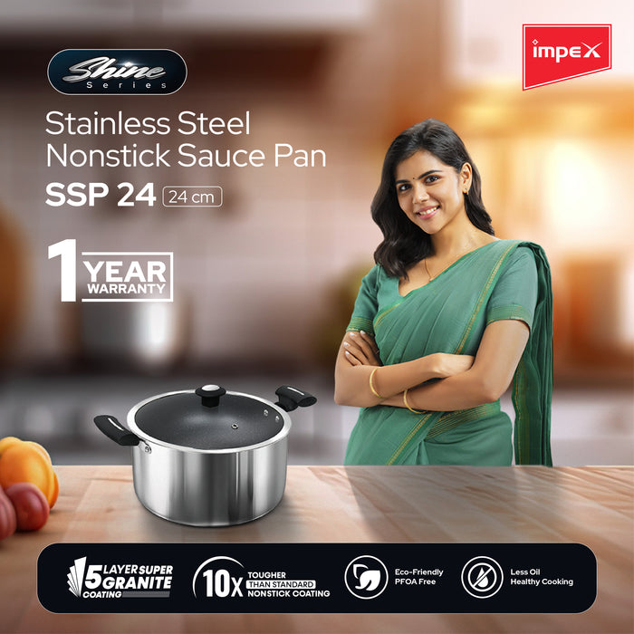 Impex Shine(SSP 24) Stainless steel Non-stick Sauce pan 24 cm