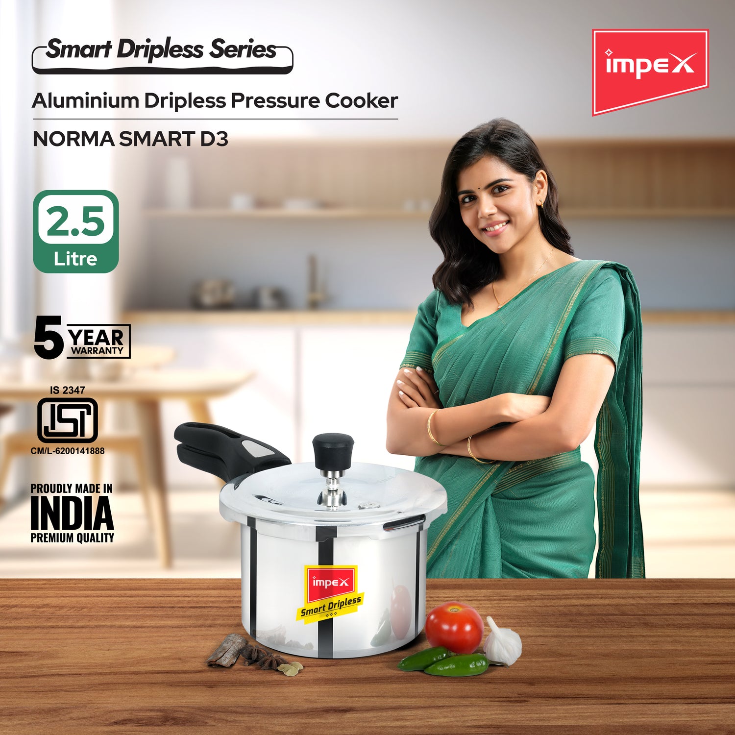 Impex Norma Smart Dripless D3 2.5L Aluminium Pressure Cooker with Smart Spillage Control