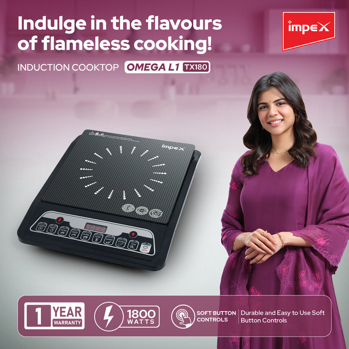 Impex OMEGA L1 TX180 Induction Cooker with 1800W Power | 6 Cooking Modes, LED Display & Timer