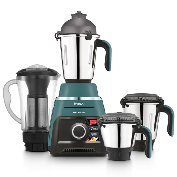 Impex Mixer Grinder (Panther 900 4J Green Black) – 900W Motor, 1.5L Juicer Jar, 7-Year Motor Warranty