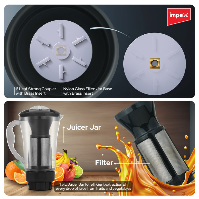 Impex Mixer Grinder (Panther 900 4J  Black) – 900W Motor, 1.5L Juicer Jar, 7-Year Motor Warranty