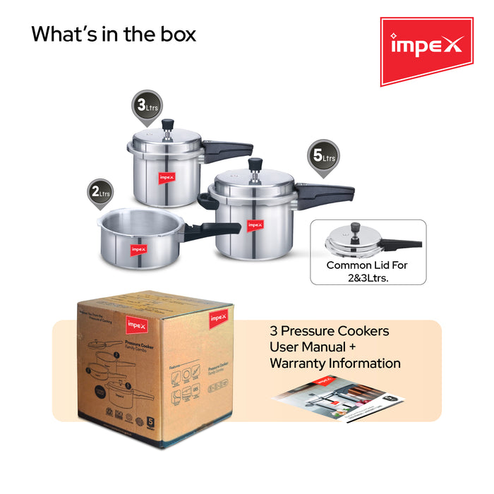 IMPEX Induction Base Combo 2 L, 3 L, 5 L Aluminium Induction Bottom Pressure Cooker