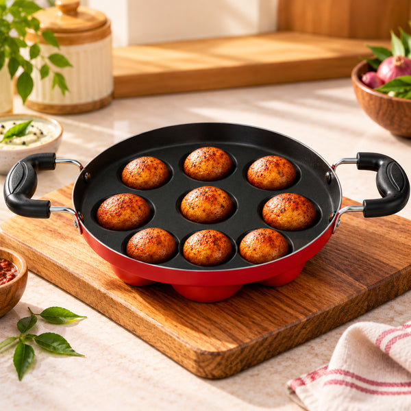 Premium Nonstick Paniyarakkallu | Unniyappa Chatty | 9 Pits | High-Grade Nonstick Coating | Fast Heating | Easy to Clean | 1 Year Warranty