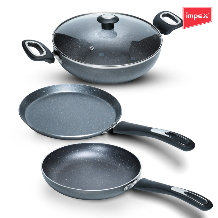 Impex Royal Granite Cookware 4 PCS Set - Grey