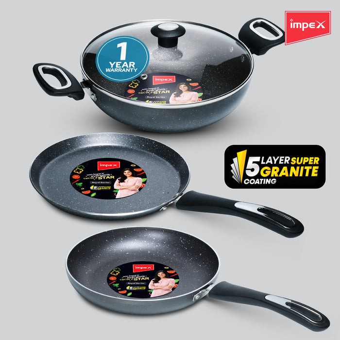 Impex Royal Granite Cookware 4 PCS Set - Grey