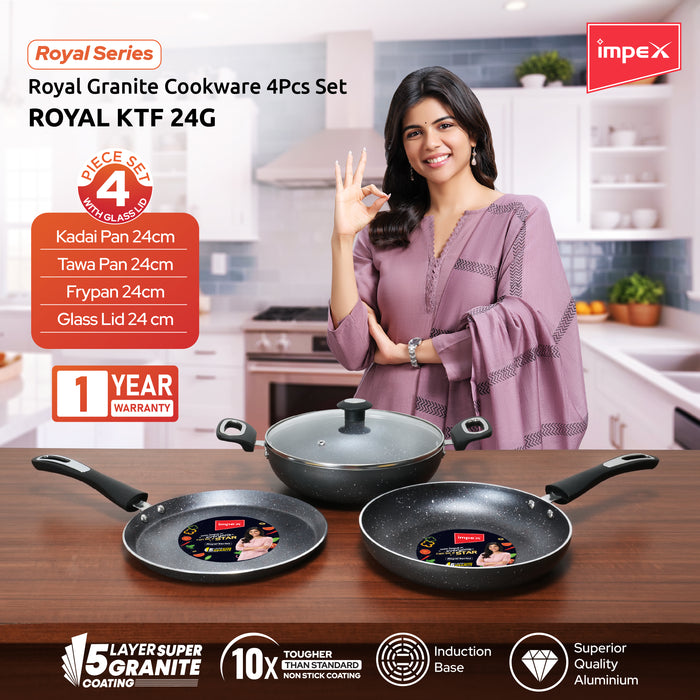 Impex Royal Granite Cookware 4 PCS Set - Grey