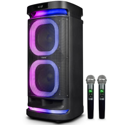 RollingStorm TR25 Party Speaker | 160W | Dual 8" Speakers | Dual Rechargeable Wireless Karaoke Mics | TWS | RGB LED Lights | Guitar Input