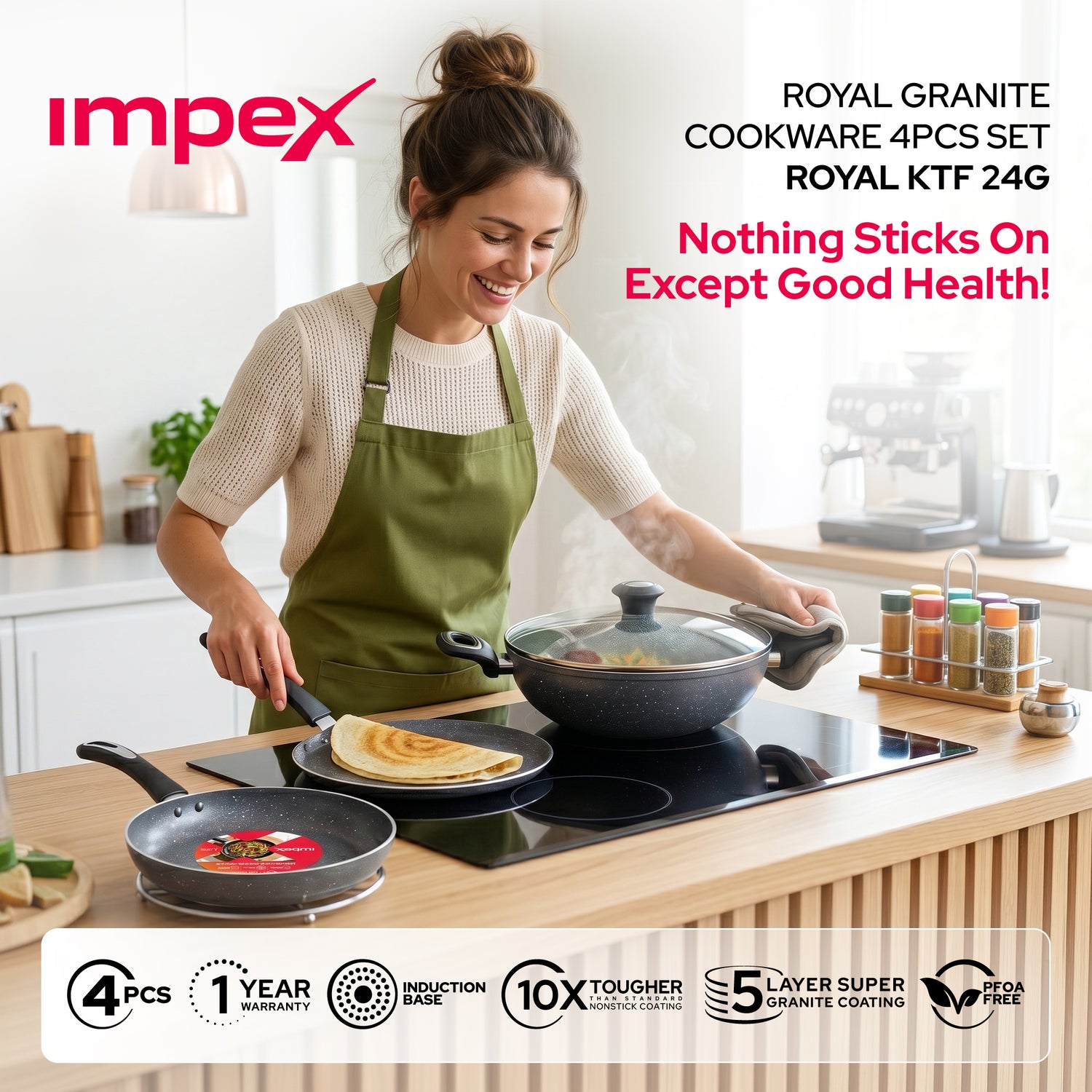 RKTF 24G Granite Cookware 4PCS Set | Non Stick |  Easy Clean | Gas & Induction Compatible