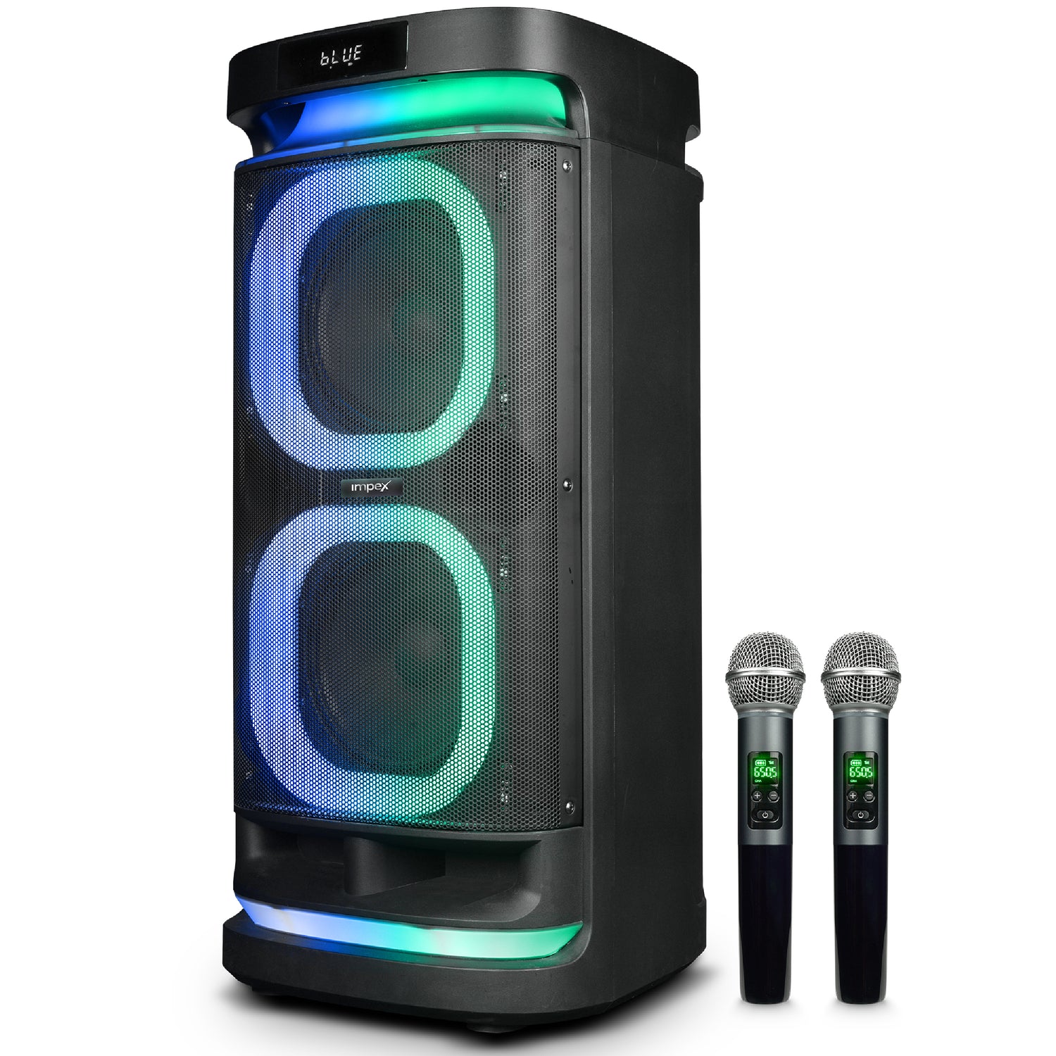 RollingStorm TR55 Party Speaker | 200W | Dual 10" Speakers | Dual Rechargeable Wireless Karaoke Mics | TWS | RGB LED Lights | Guitar Input