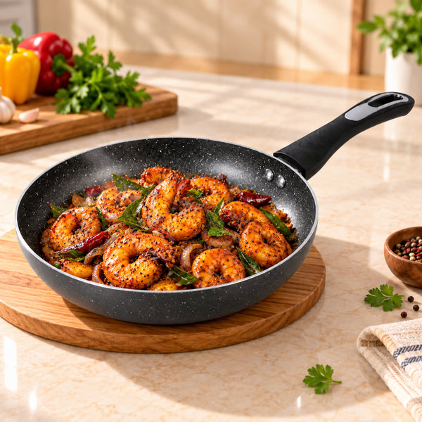 Impex Royal Granite nonstick Fry pan 28 cm (RFP28G) with 5-Layer Granite Coating, Induction Base Frypan Compatible for Induction, Electric and Gas Stove Tops Having 1 Year Warranty (Grey)