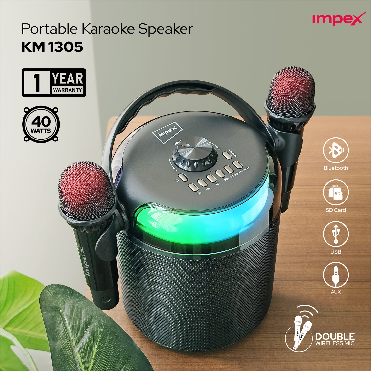 Portable karaoke speaker KM 1305 | Bluetooth Connectivity | 1-Year Warranty