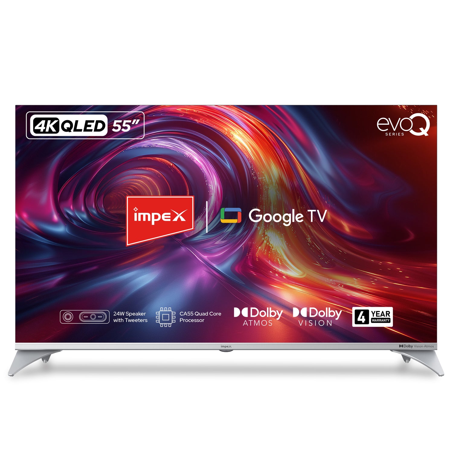 Impex evoQ 55-inch 4K UHD QLED Smart Google TV with Dolby Vision, Dolby Atmos, and 2+2 Year Warranty (Black)