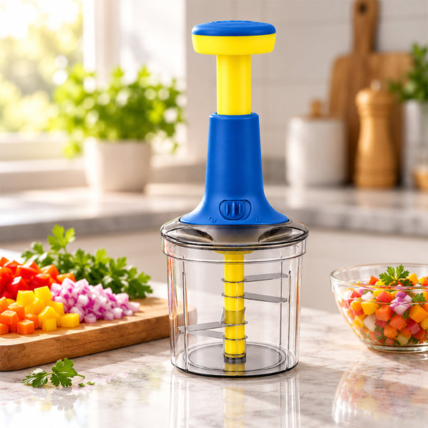Push Chopper SQ 1000 | SS 3-Blade Design | Easy Lock System | BPA-Free Transparent Bowl | Stable Square Base | Ergonomic Push Handle