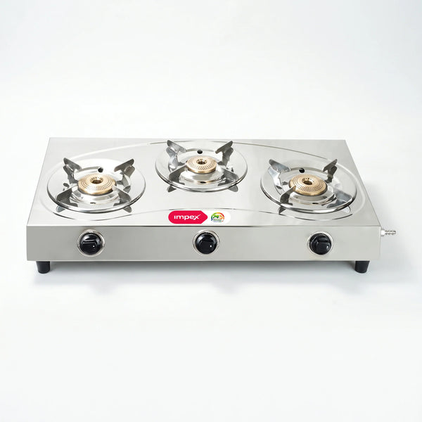 EFFICIO 3B LERC Stainless Steel 3 Burner Gas Stove | 74% Thermal Efficiency | High-Grade SS Body | 5-Year Warranty