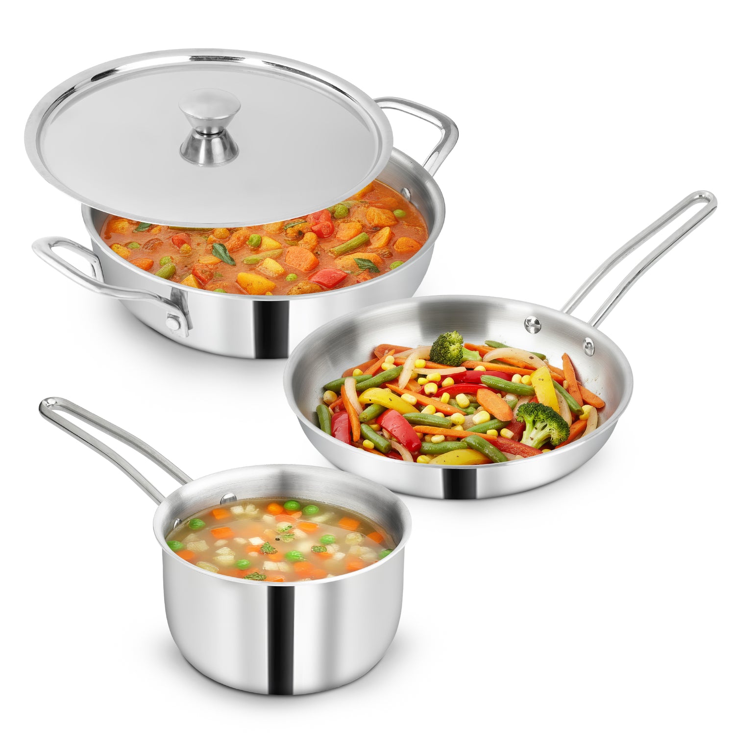Impex TKFM 426 Migo 4-Piece SS Triply Cookware Set with  Kadai,  Fry Pan,  Milk Pan, and Stainless Steel Lid