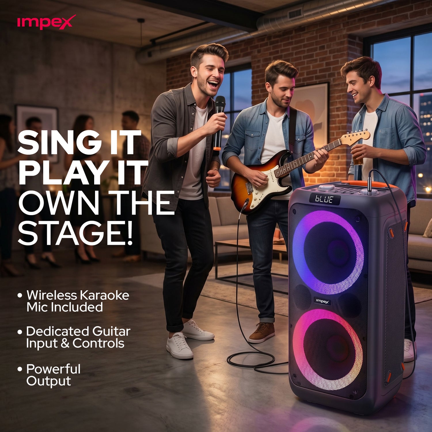 PartyPulse 80 TS2040 Party Speaker with Mic | Type-C |Guitar Input | Wireless microphone | 6000mah Battery