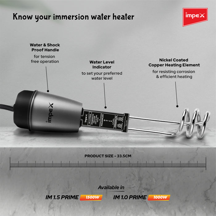 Impex Electric Immersion water Heater IM1.0 PRIME 1000 Watt