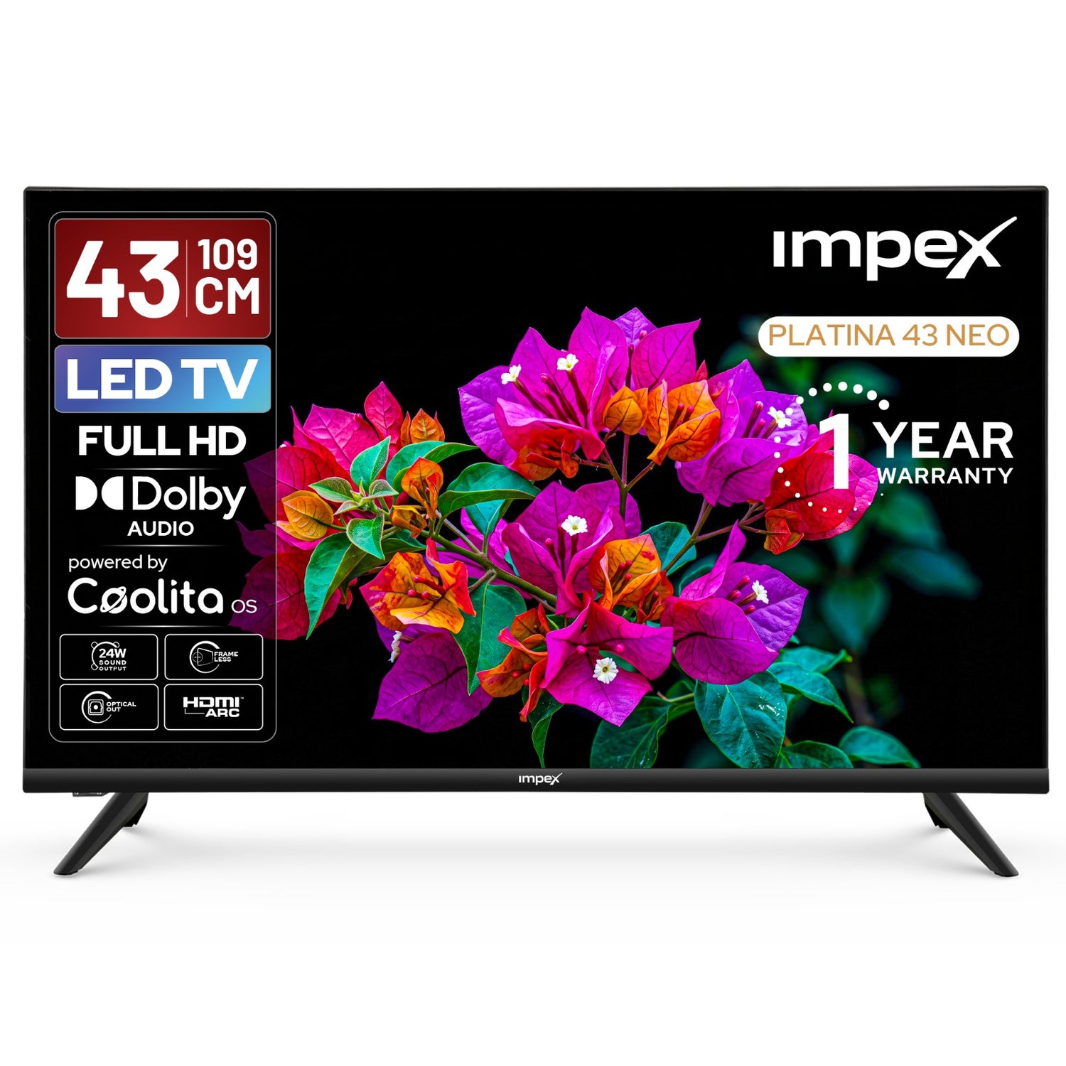 PLATINA 43 NEO43 Inch Full HD Smart LED TV | Dolby Audio | Surround Sound | A+ Panel | 16.7 Million Colors | Coolita OS | 60Hz