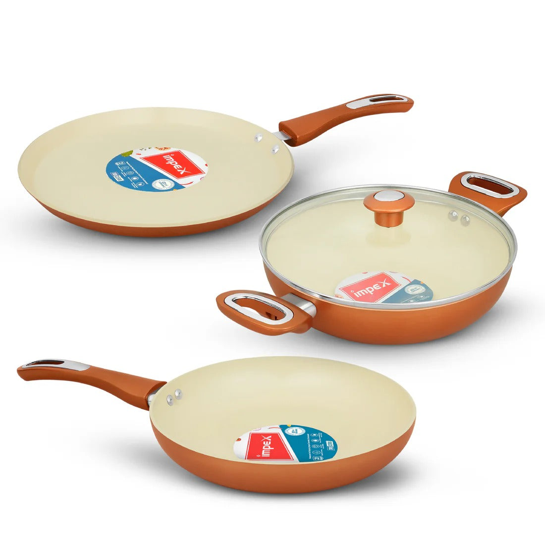 Trucera 4-Piece Ceramic Cookware Set | Tawa, Fry Pan, Kadai | 2 Year Warranty