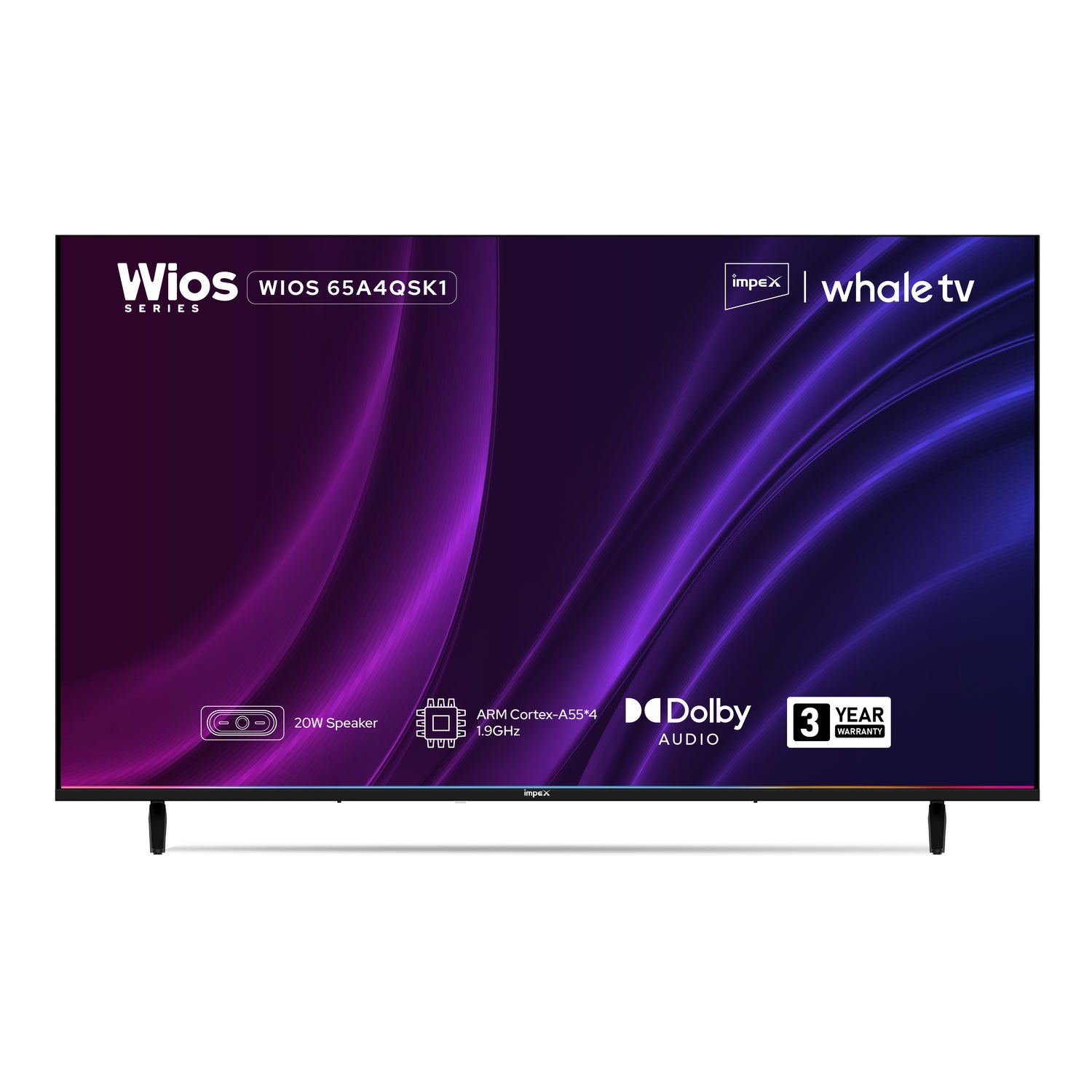 Impex WIOS Whale Series 65-inch 4K UHD QLED Smart TV with Dolby Vision, HDR10, and 3-Year Warranty (Black)