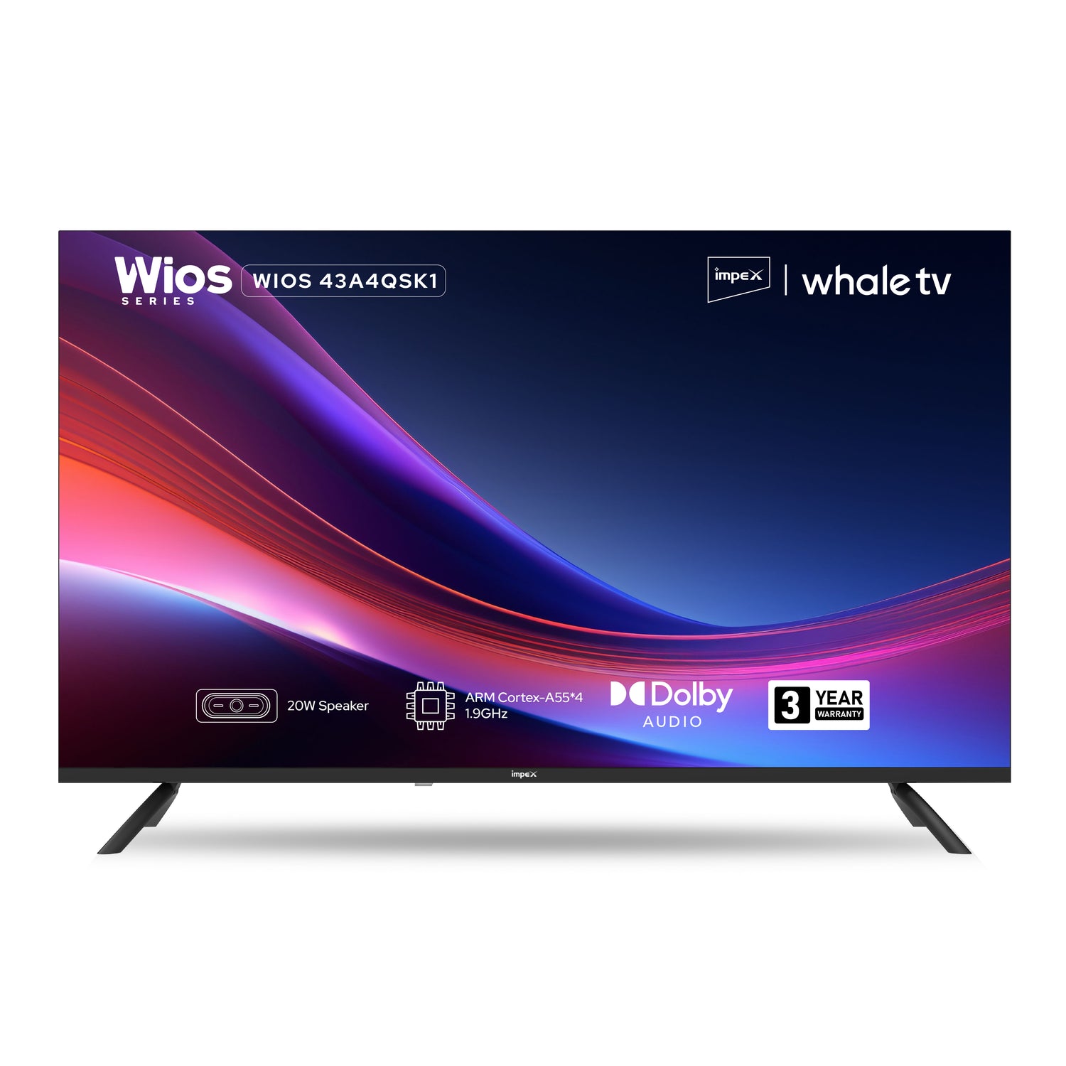 Impex WIOS Whale Series 43-inch 4K UHD QLED Smart TV with Dolby Vision, HDR10, and 3-Year Warranty (Black)