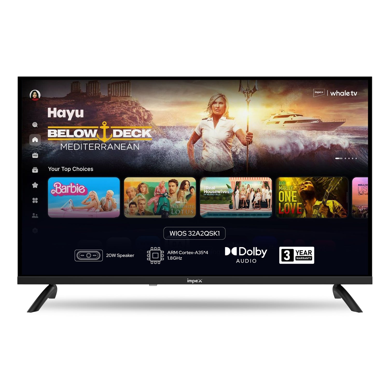 Impex WIOS Whale Series 32-inch QLED HD Smart TV with HDR10, Dolby Audio, and Android 13