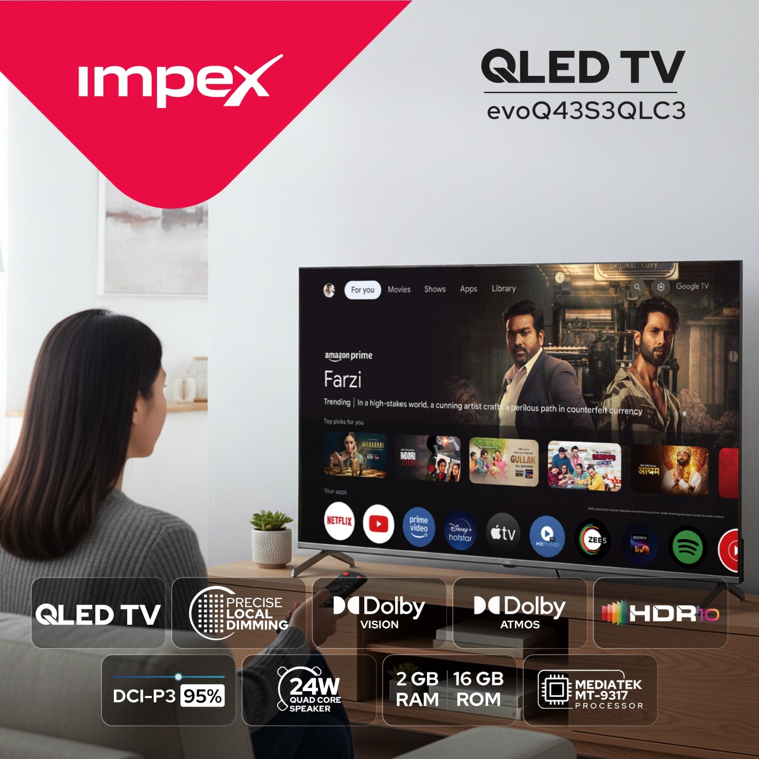 QLED TV (evoQ 43S3QLC3) 43" Full HD QLED GOOGLE TV | 4 YEAR WARRANTY | VOICE REMOTE | DOLBY AUDIO