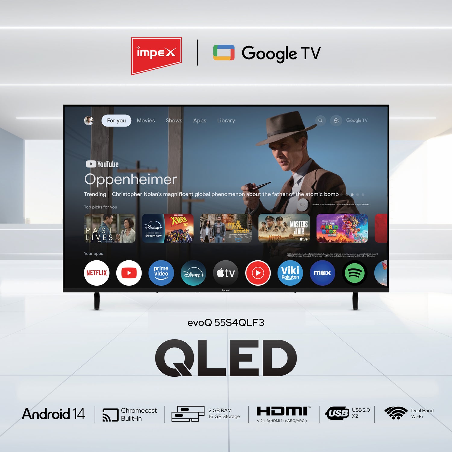 Impex evoQ 55-inch 4K UHD QLED Smart Google TV with HDR10, 120 Hz DLG, and 2+2 Year Warranty (Black)