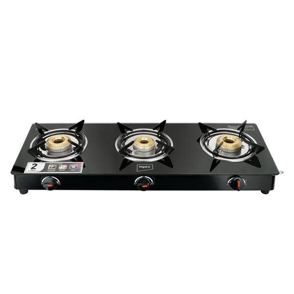 Welfire 3B Gas Stove | 3 Brass Burners | Toughened Glass Top | ISI Certified | Powder-Coated Body