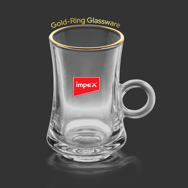 Dior Gold 105 K Premium Glassware Set | 105ml Glasses | Set of 6 | Gold Ring Design