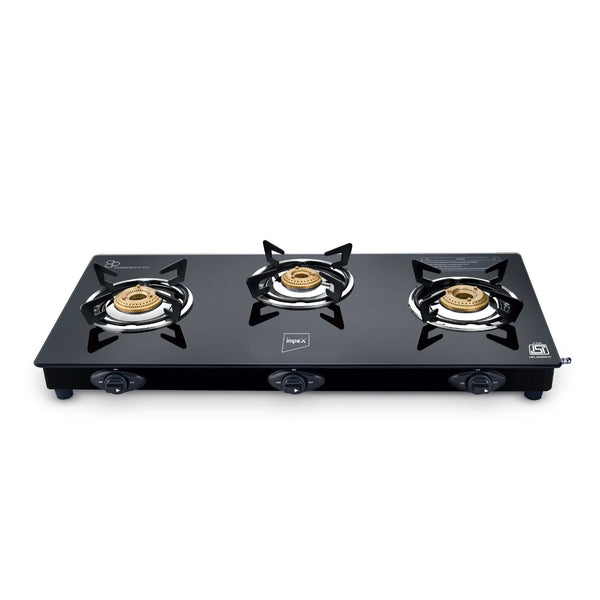 Specta 3B Neo 3 Burner Gas Stove | Toughened Glass Top | Brass Burners | Black