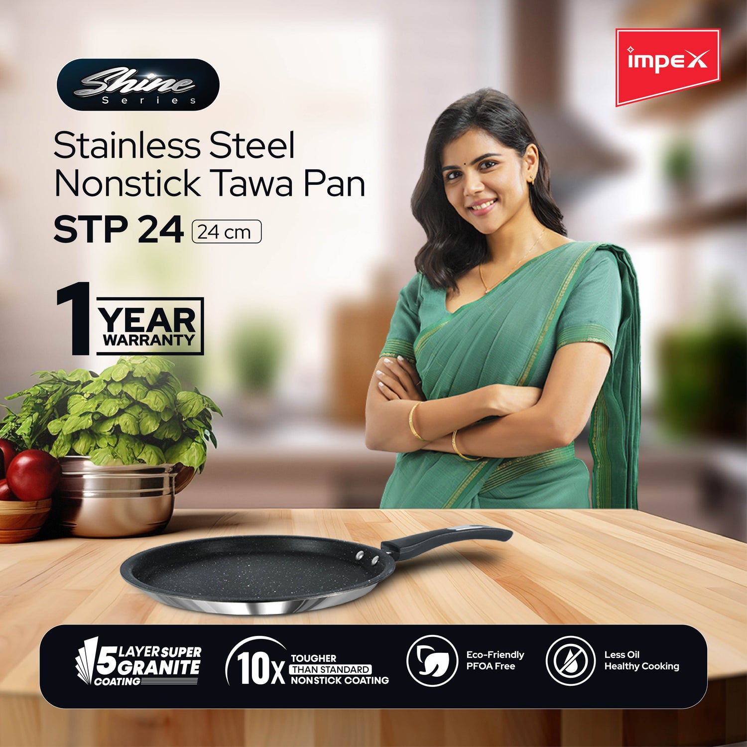 Impex Shine(STP 24) stainless steel Non-stick Tawa Pan 24 cm