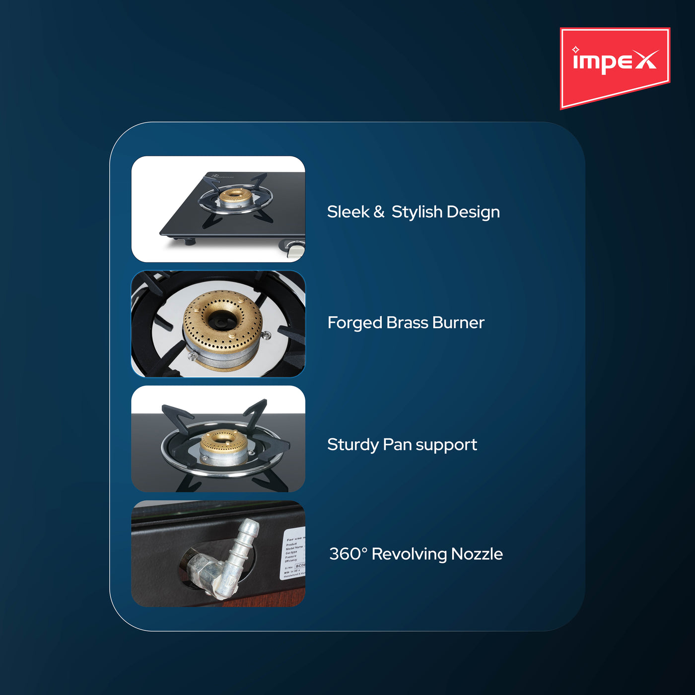 Impex AIRA 3B Frameless Glass top Gas Stove — Impex store