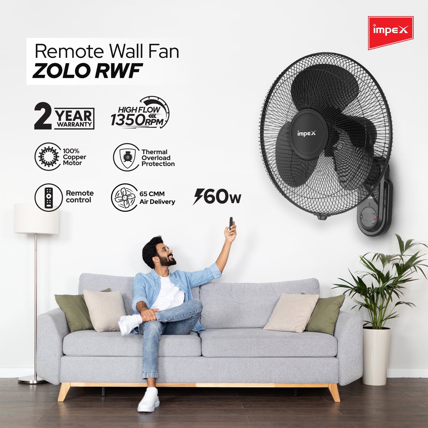 Impex Wall fan Zolo RWF Black