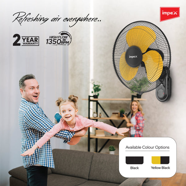Zolo RWF Wall Fan | 400mm Sweep | Remote Control | 3 Speed Settings | 1350 RPM | Yellow & Black | 2-Year Warranty