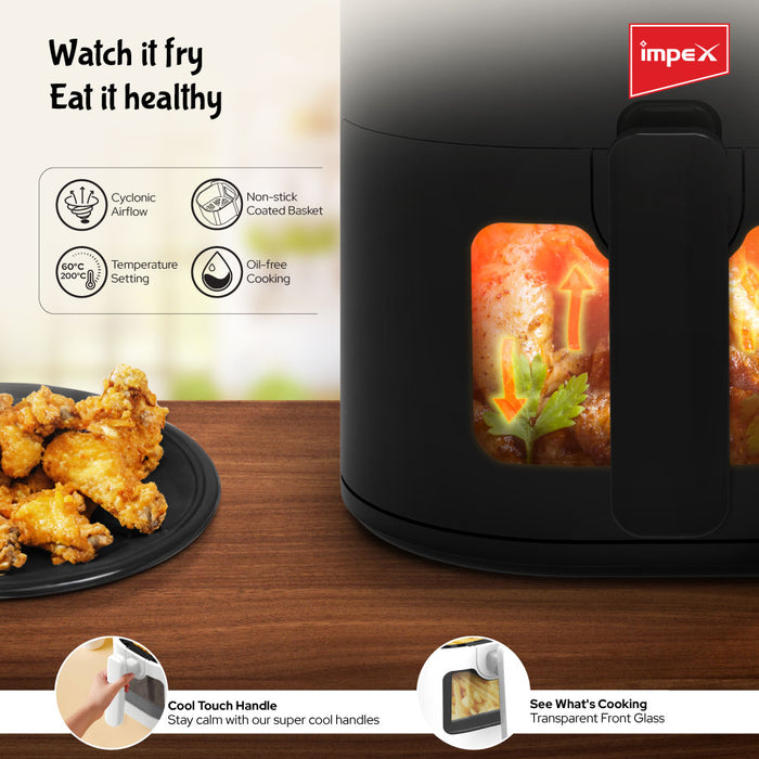 Impex Smart Fry DS45 Air Fryer 4.5 L, 1200 W | 80% Less Oil | Instant Electric Air Fryer | Auto Cut Off | Fry, Grill, Roast, Steam, and Bake | 2 Year Warranty (Black)