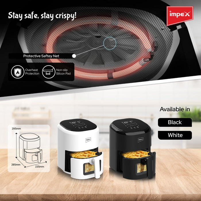Impex Smart Fry DS45 Air Fryer 4.5 L, 1200 W | 80% Less Oil | Instant Electric Air Fryer | Auto Cut Off | Fry, Defrost, Roast, Grill & Bake | 2 Year Free Home service warranty (White)