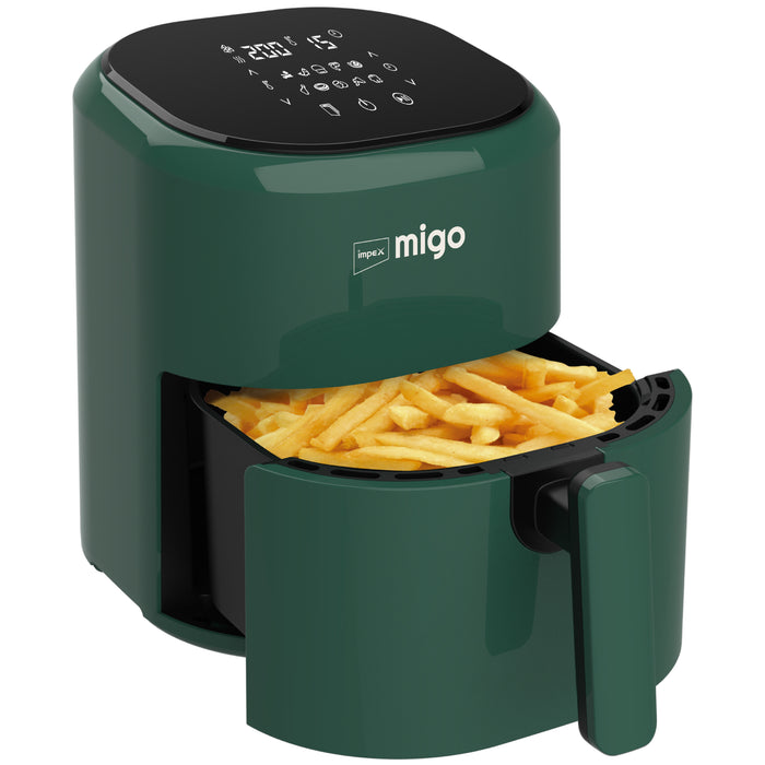 Impex Migo Digital Air Fryer 10 in 1 Airfryer, 1200 W Oil-free Cooking 4.5 L Instant Electric Air Fryer for Home Auto Cut Off, Fry, Grill, Roast, Steam, and Bake 2 Years Warranty (Green)