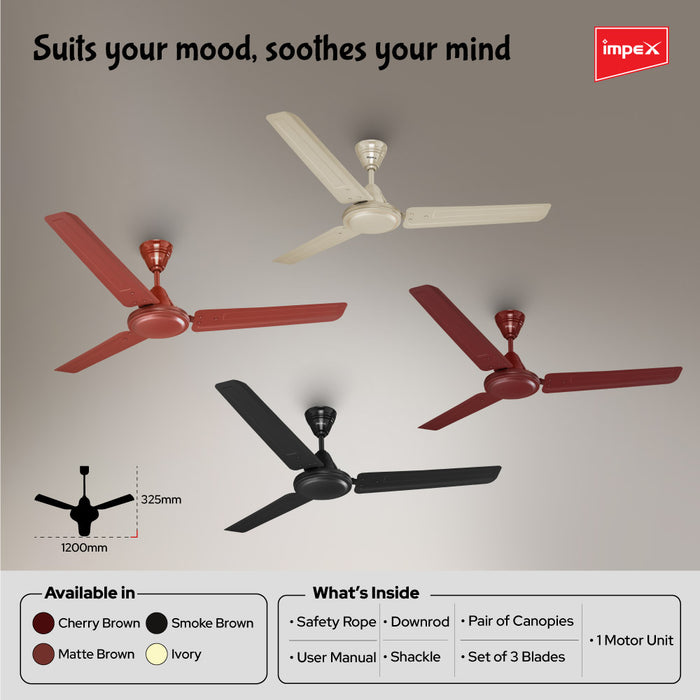 Impex Whizstar 1200 mm Ceiling Fan for Home, High Speed Fan Having 2 Years Warranty (Cherry Brown)