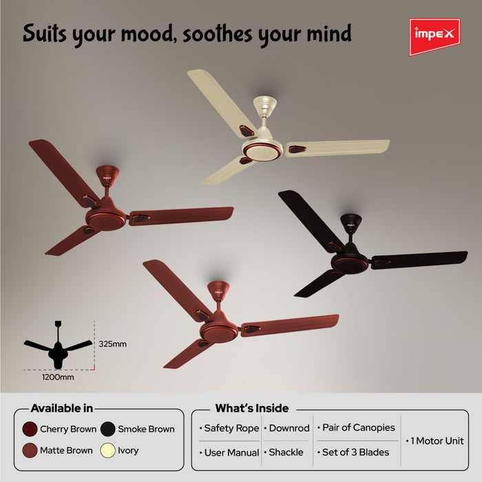 Impex Whizstar Deco 1200 mm Ceiling Fan for Home, High Speed Fan Having 2 Years Warranty (Cherry Brown)