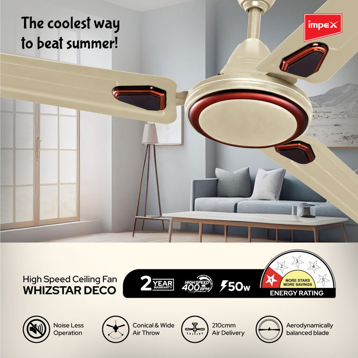 Impex Whizstar Deco1200 mm Ceiling Fan for Home, High Speed Fan Having 2 Years Warranty (Ivory)