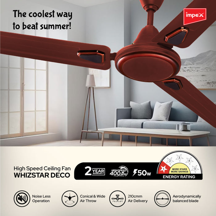 Impex Whizstar Deco1200 mm Ceiling Fan for Home, High Speed Fan Having 2 Years Warranty (Matte Brown)
