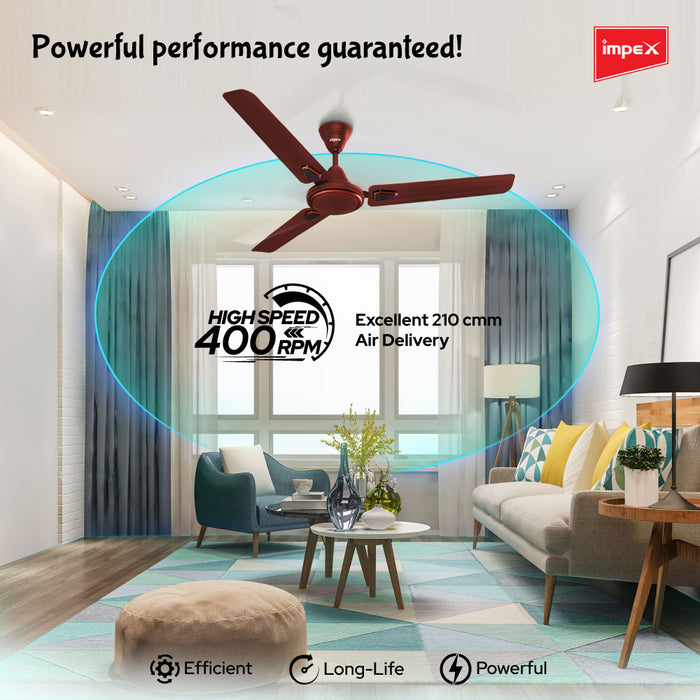 Impex Whizstar Deco1200 mm Ceiling Fan for Home, High Speed Fan Having 2 Years Warranty (Matte Brown)
