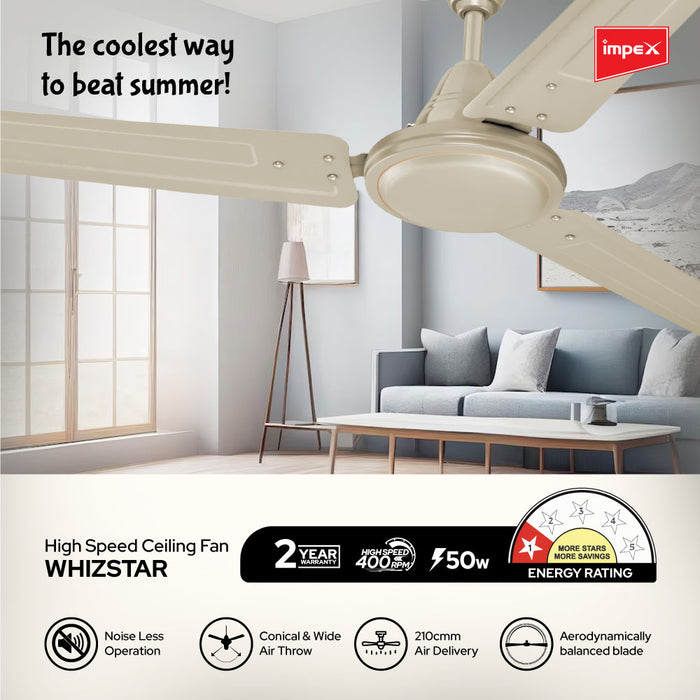 Impex Whizstar 1200 mm Ceiling Fan for Home, High Speed Fan Having 2 Years Warranty (Ivory)
