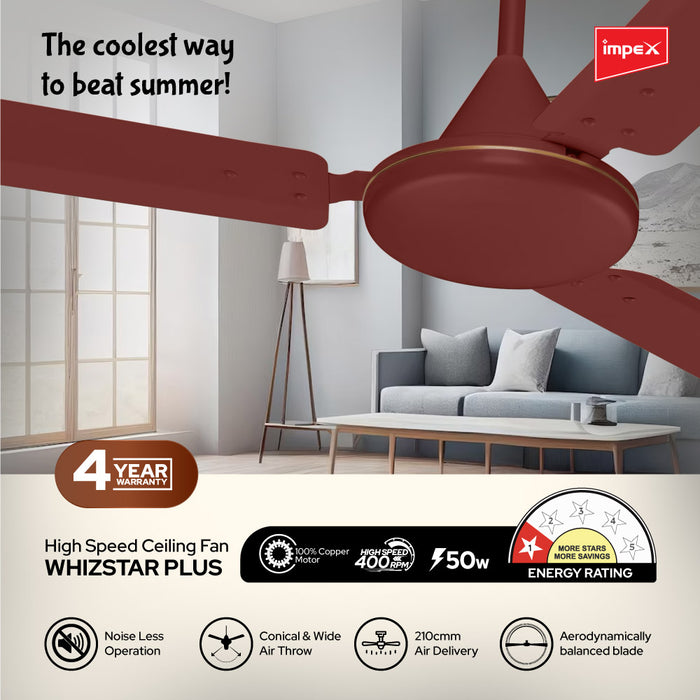 Impex Whizstar Plus 1200 mm Ceiling Fan for Home, High Speed Fan Having 4 Years Warranty (Cherry Brown)
