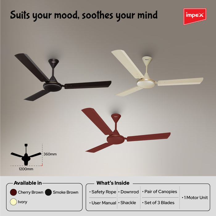 Impex Whizstar Plus 1200 mm Ceiling Fan for Home, High Speed Fan Having 4 Years Warranty (Cherry Brown)