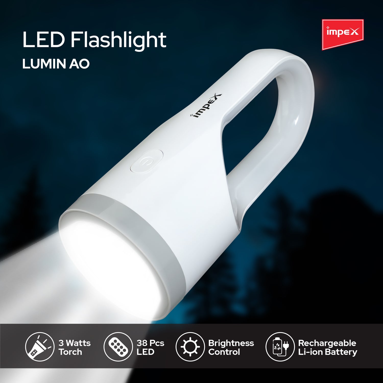 Impex LUMIN A0 Rechargeable LED Emergency Light with In-built Li-ion Battery and Multi-mode Operation (Gray and White)