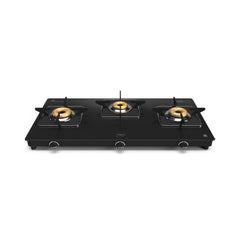 Impex Aspira Glaze 3 Burner Glass Top Gas Stove | 2 Jumbo + 1 Brass Burner | Stainless Steel Spill Base | Blue Flame | 68% Thermal Efficiency | 2 Year Warranty
