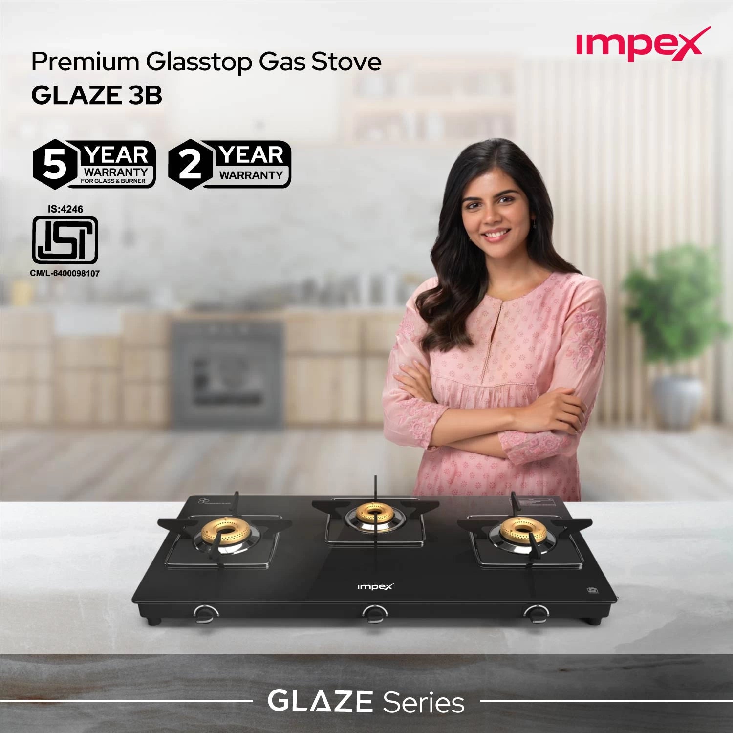 Glaze 3B | 3-Burner | Glasstop |  Gas Stove