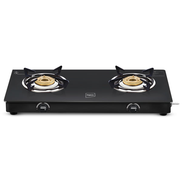 Impex IGS 1212M Glass Top 2 Burner Gas Stove, Manual Ignition, ISI Certified, 2-Year Warranty, Black
